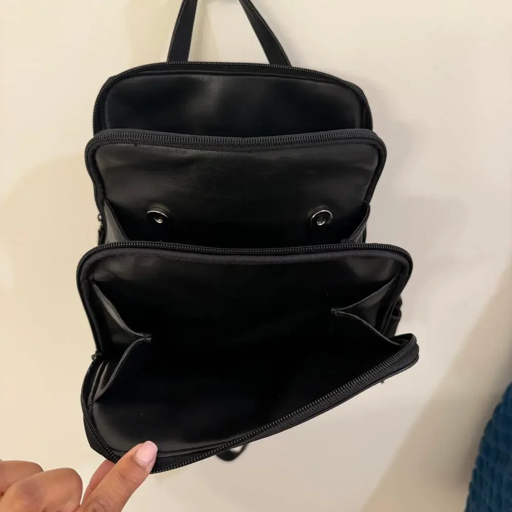 Vintage Tignanello Black Leather Backpack Purse
